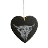 Highland Cow Selbrae House Slate Decoration - Large Heart