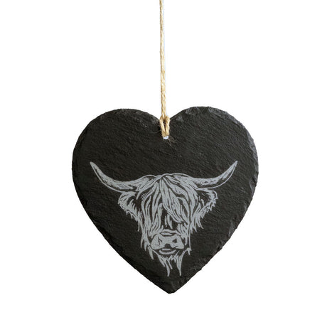 Highland Cow Selbrae House Slate Decoration - Large Heart