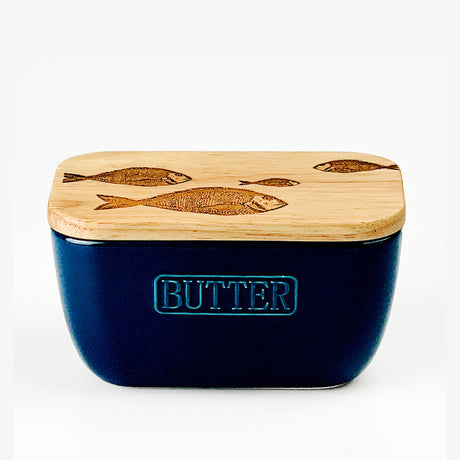 Selbrae House Fish Repeat Blue Butter Dish