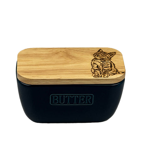 Selbrae House Tabby Cat Blue Butter Dish