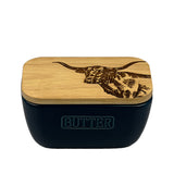 Texas Longhorn Blue Butter Dish