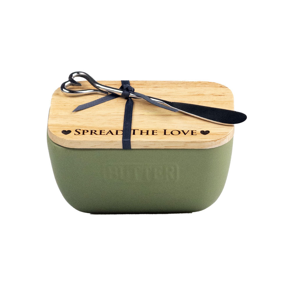 Selbrae House Spread The Love Sage Green Butter Dish & Knife Set