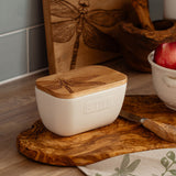 Selbrae House Dragonfly White Ceramic Butter Dish with Oak Lid