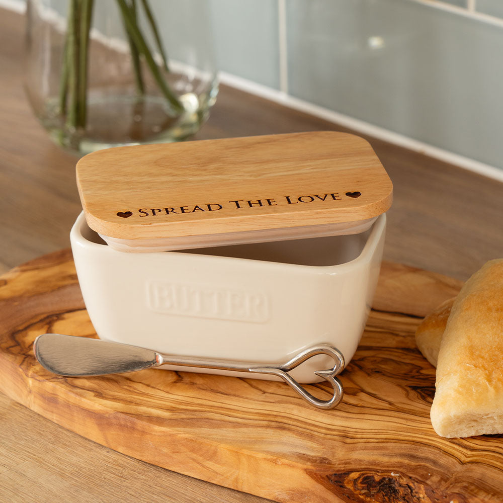 Selbrae House Spread The Love White Butter Dish & Knife Set