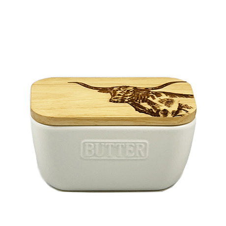 Selbrae House Texas Longhorn White Butter Dish