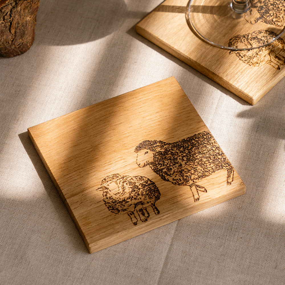 Selbrae House Sheep Single Oak Coaster