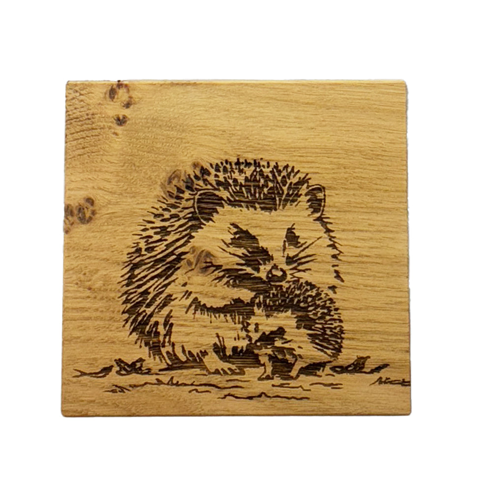 Selbrae House Woodland Hedgehogs Single Oak Coaster