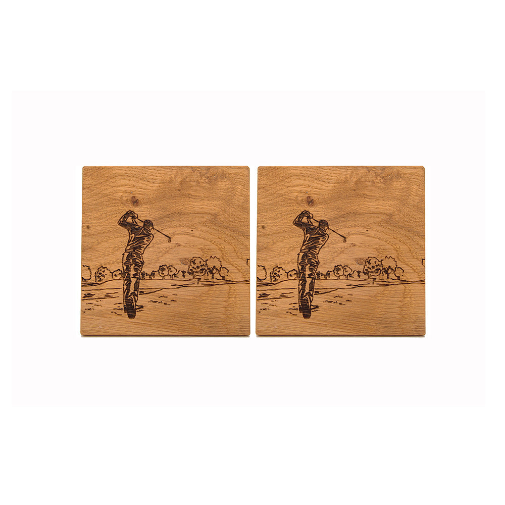 Selbrae House Golf Oak Coasters - Set of 2
