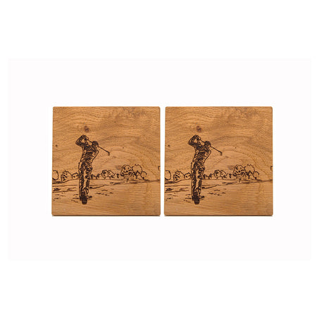 Selbrae House Golf Oak Coasters - Set of 2