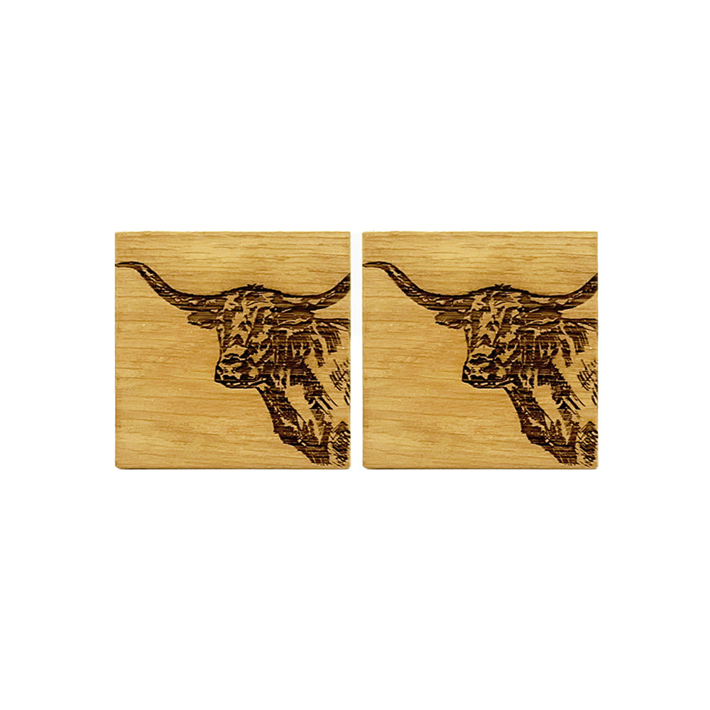 Selbrae House Texas Longhorn Oak Coasters - Set of 2