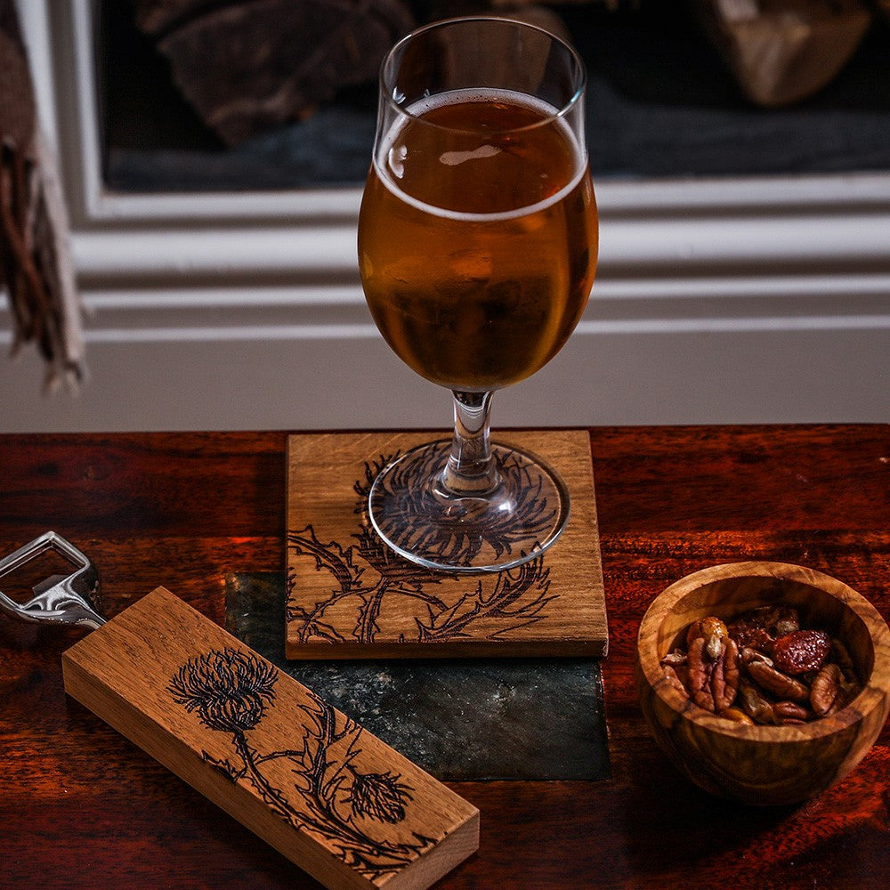 Selbrae House Thistle Trio Oak Coasters - Set of 2