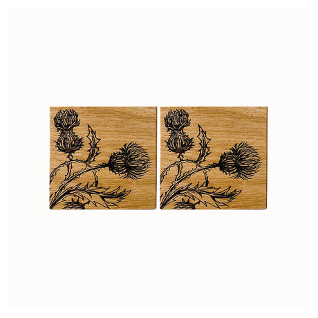 Selbrae House Thistle Trio Oak Coasters - Set of 2