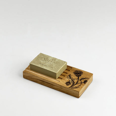 Selbrae House Thistle Trio Oak Soap Dish & Soap Set