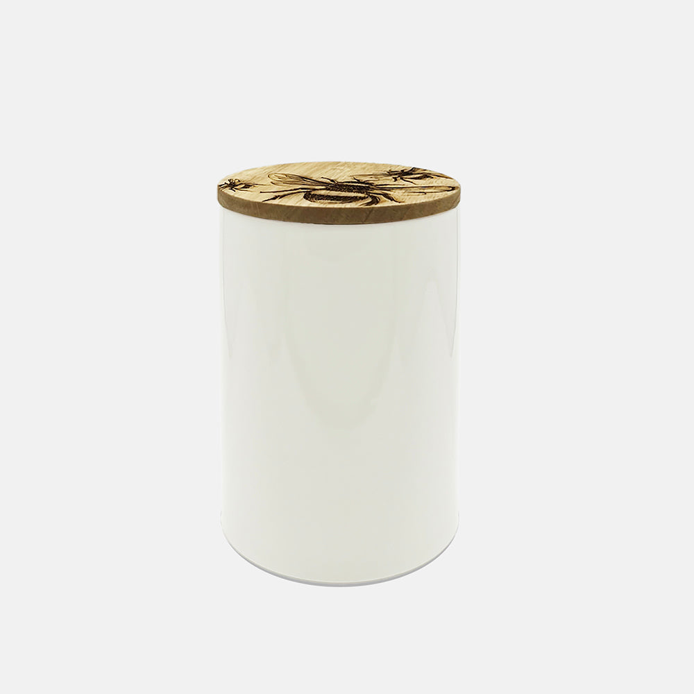 Bee Oak & Ceramic Storage Jar