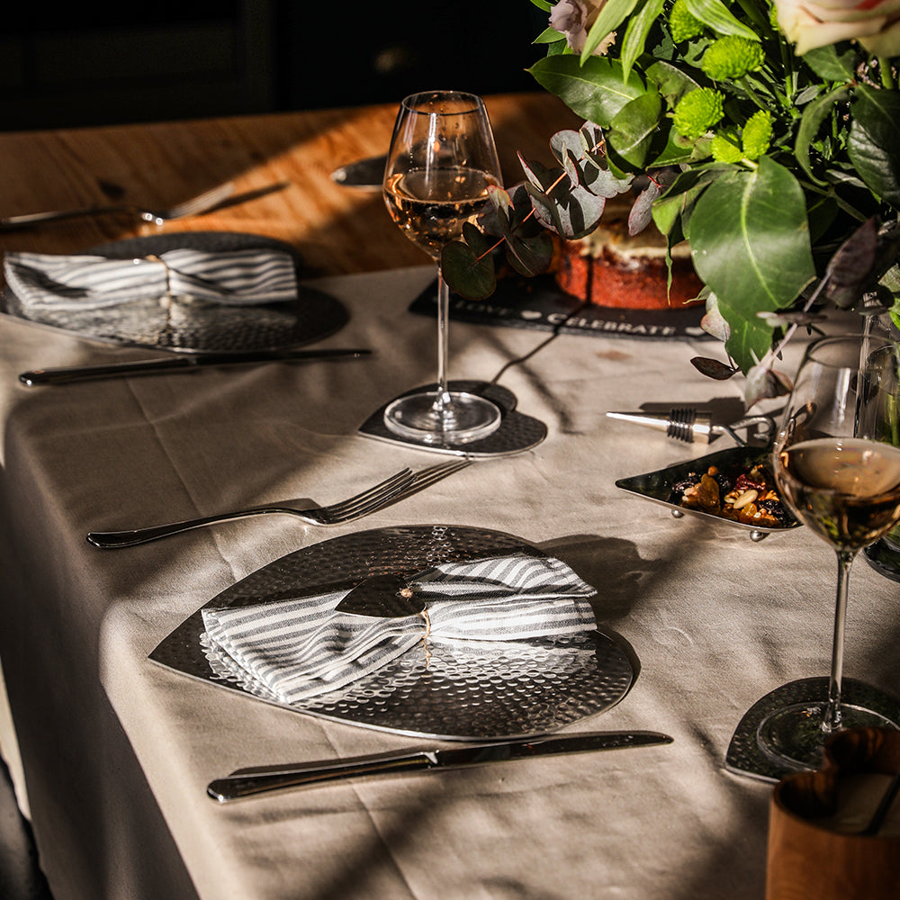 Selbrae House Silver Heart Flat Hammered Place Mats - Set of 2