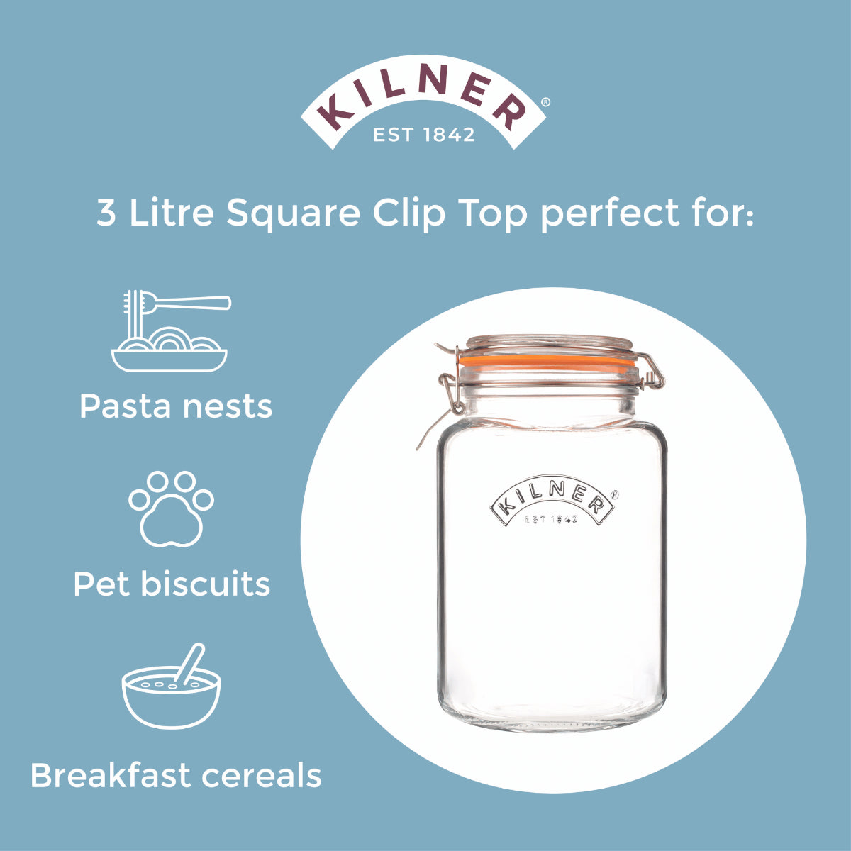Kilner Clip Top Square Jar, 3 Litre