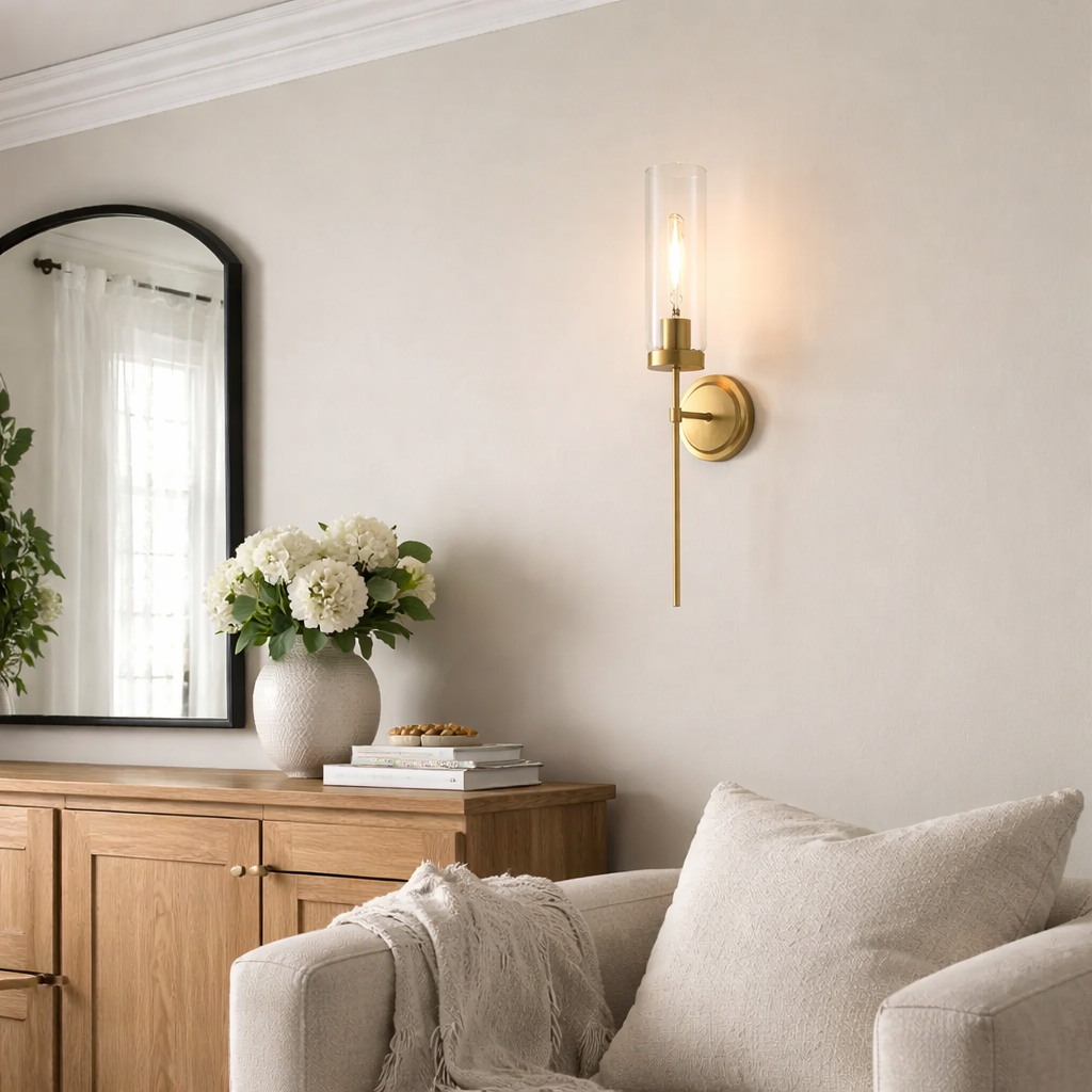 Pagazzi Stella Polished Bronze & Ribbed Glass Wall Light