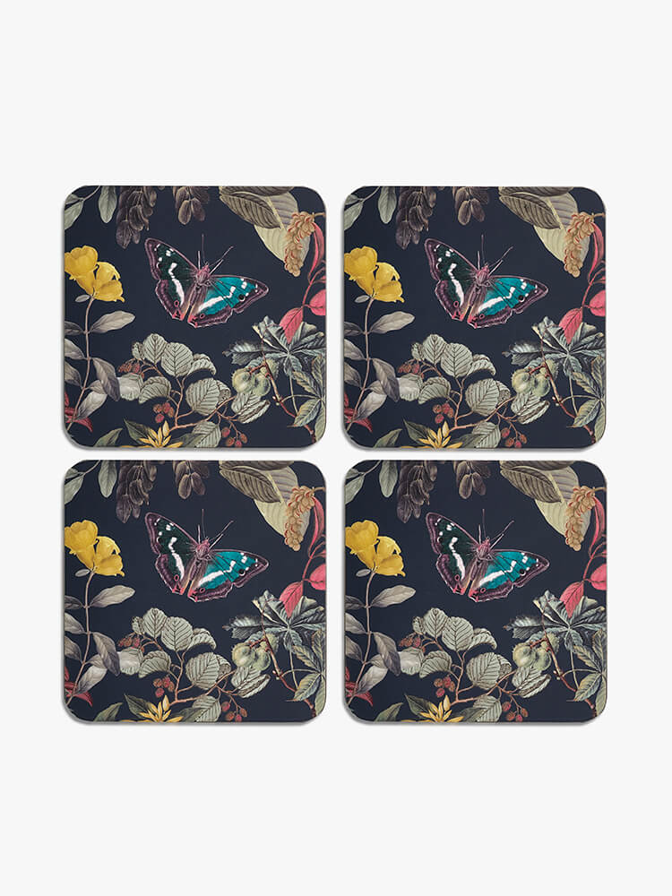 Kew Gardens Midnight Floral Square Coaster - Set of 4