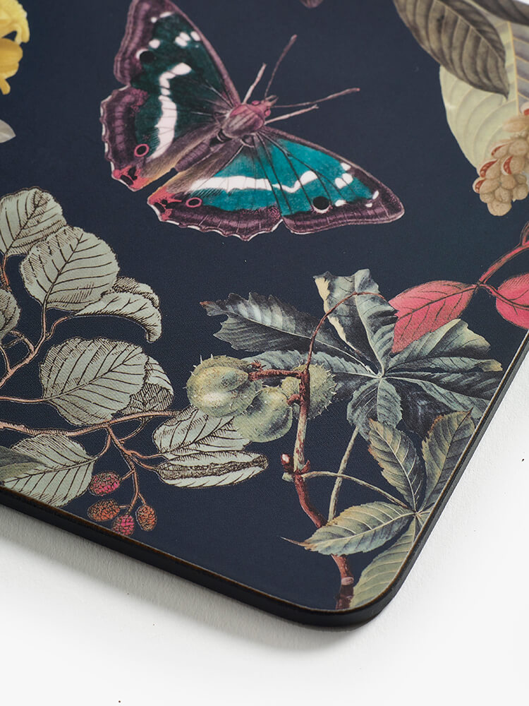 Kew Gardens Midnight Floral Square Coaster - Set of 4
