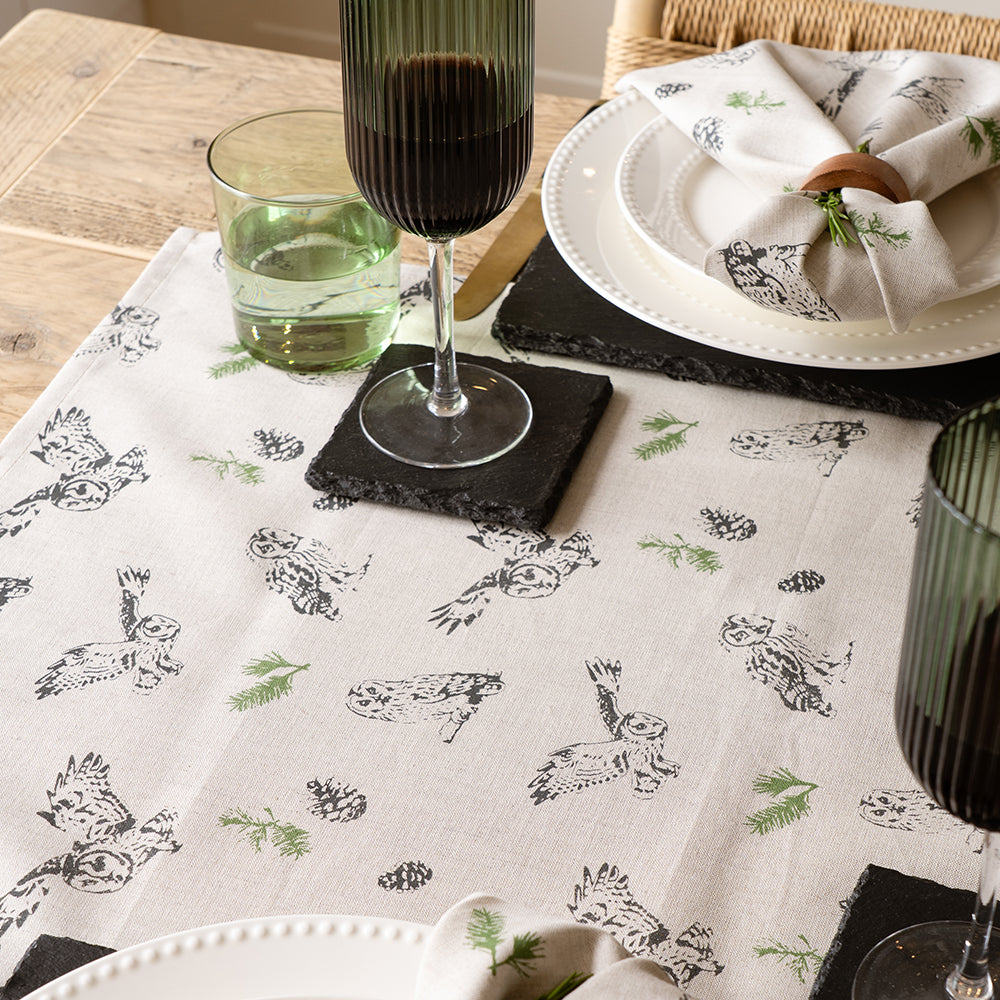 Selbrae House Tawny Owl Repeat Linen Table Runner