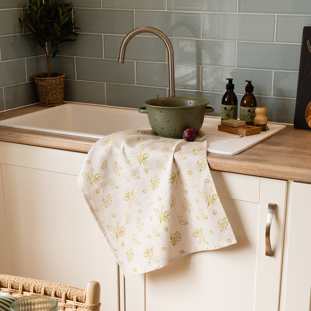 Selbrae House Autumn Acorns Linen Tea Towel
