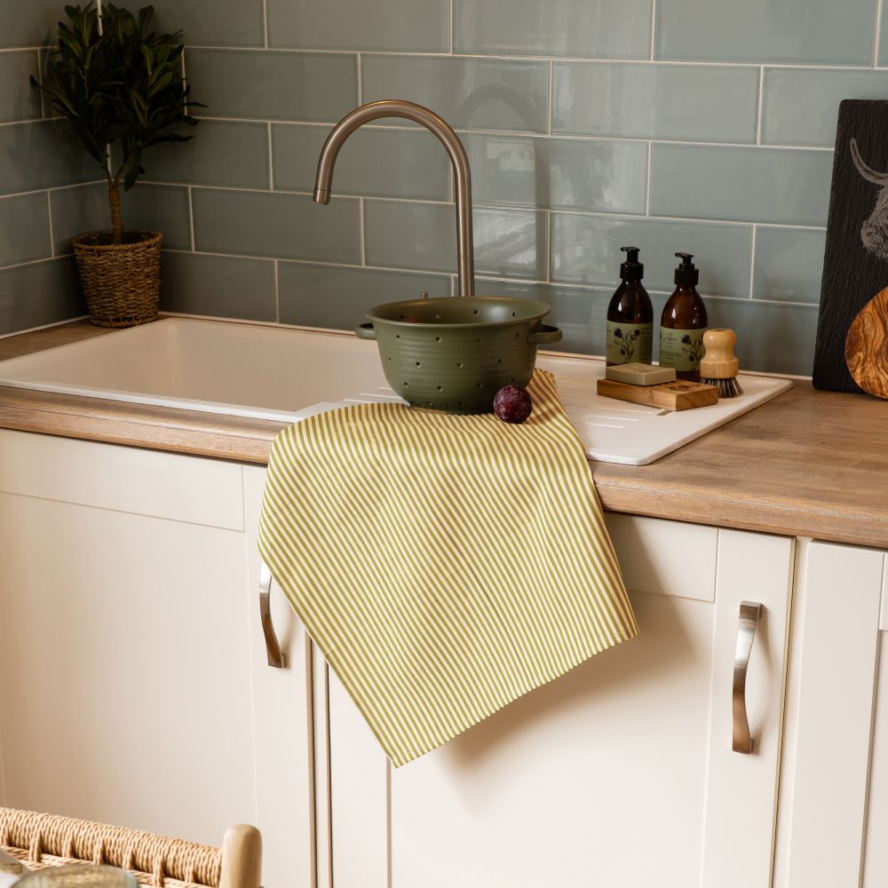 Selbrae House Green Stripe Linen Tea Towel