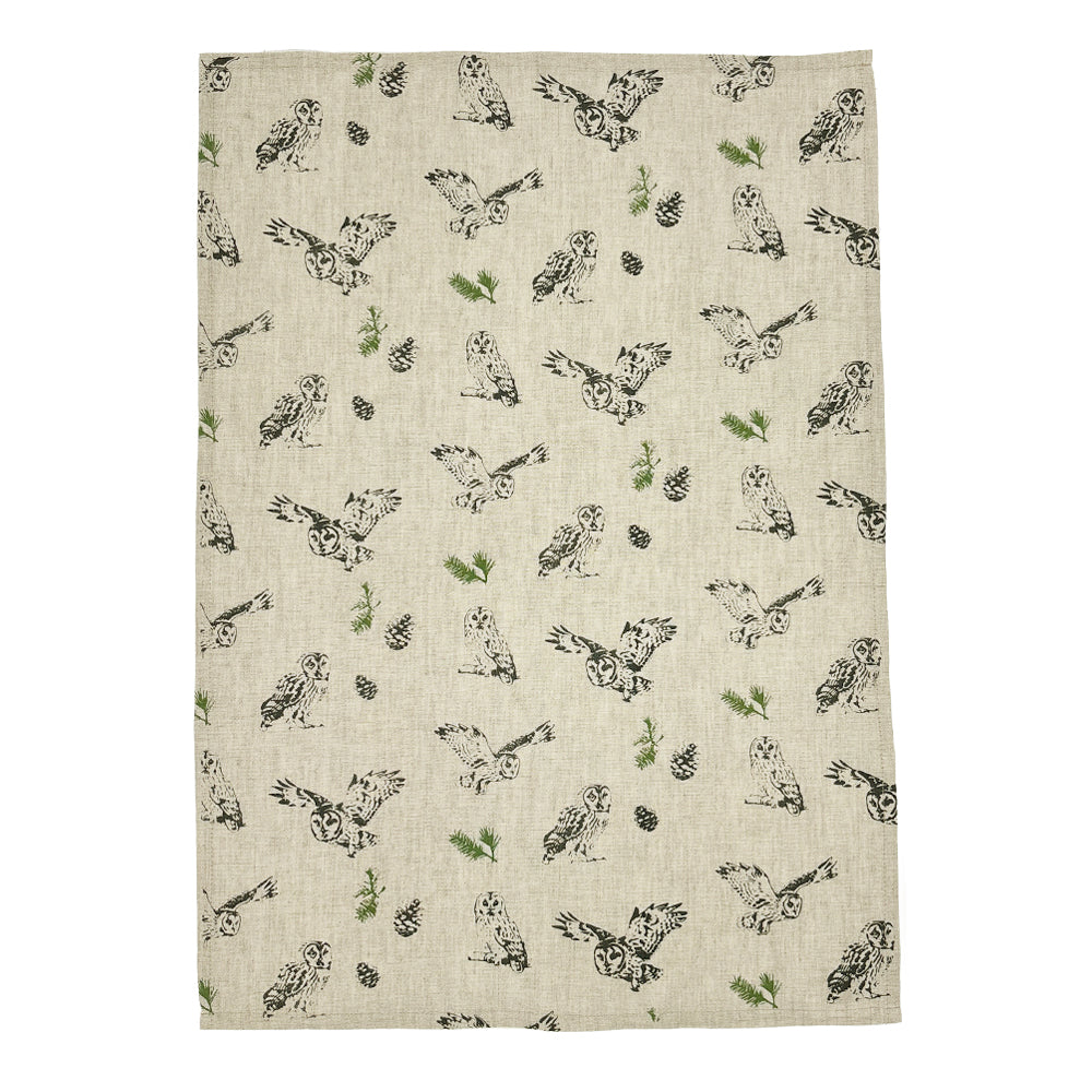 Selbrae House Tawny Owl Repeat Linen Tea Towel