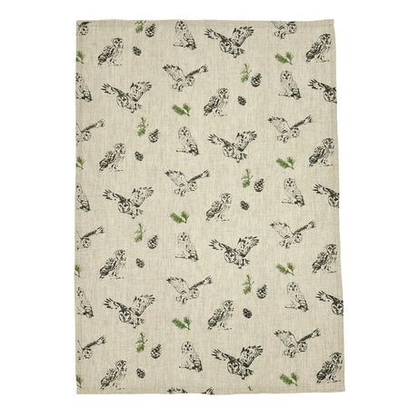 Selbrae House Tawny Owl Repeat Linen Tea Towel