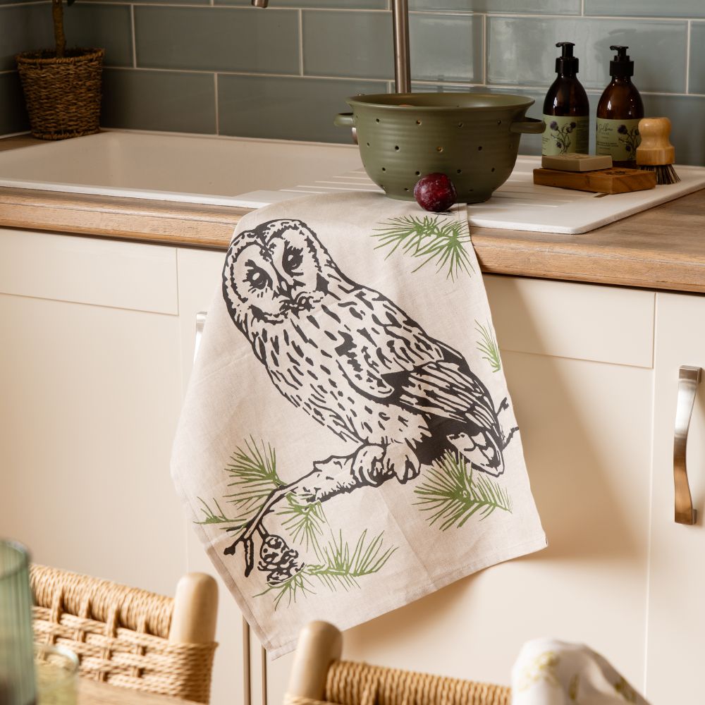 Selbrae House Tawny Owl Linen Tea Towel