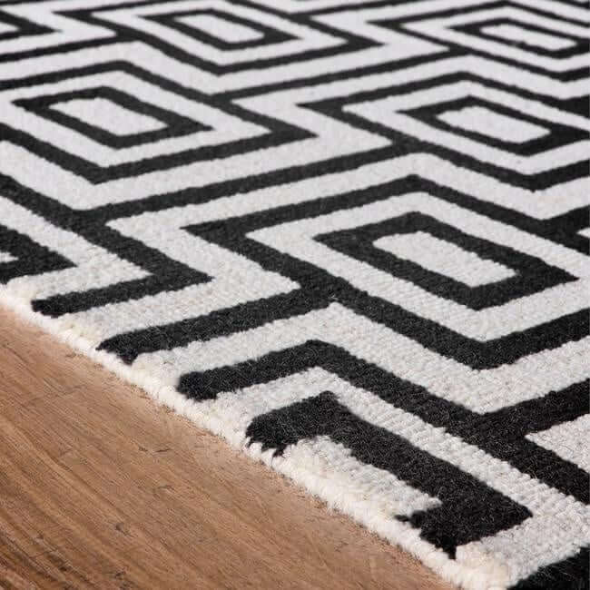White Labyrinth Rug Texture Wool Labyrinth Rug White and Black | Geometric Wool Rug by The Rugs ...