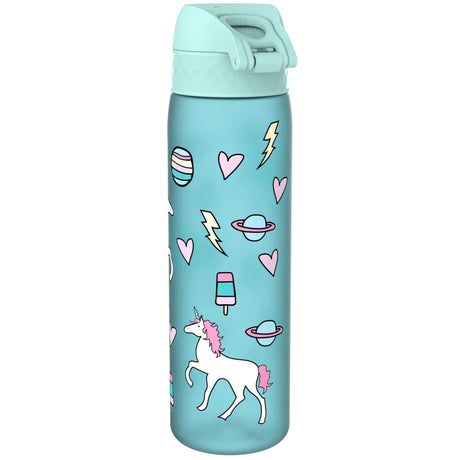 ION8 Leak Proof Slim Water Bottle, Recyclon, Planet Unicorns, 500ml (18oz)