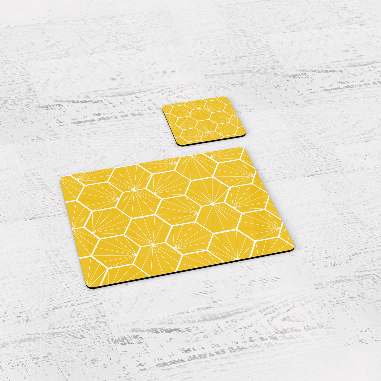 Shadowbright Lemon Yellow Geometric Hexagons Placemats, Set of 4/6