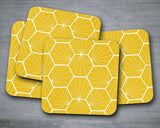 Shadowbright Lemon Yellow Geometric Hexagons Placemats, Set of 4/6