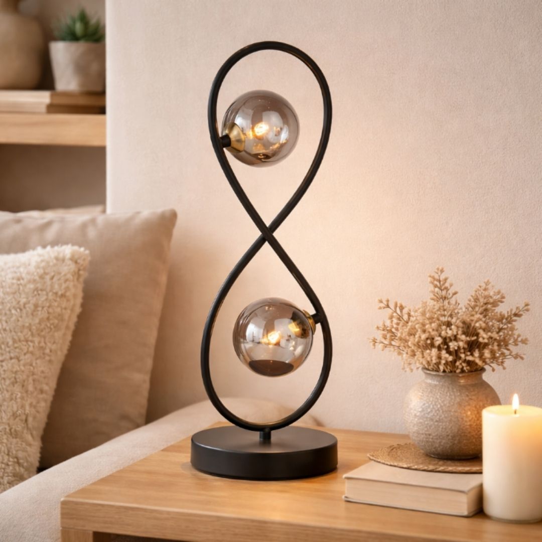 Pagazzi Lena 2-Light Black Table Lamp with Glass Shades