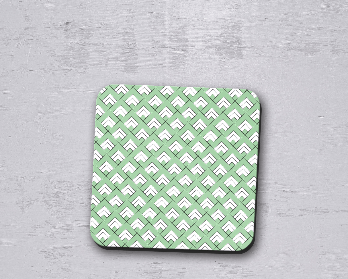 Shadowbright Green and White Geometric Tiles Design Coasters - 9cm x 9cm