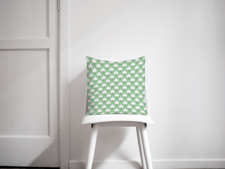 Shadowbright Light Green and White Geometric Tiles Design Cushion, Throw Pillow