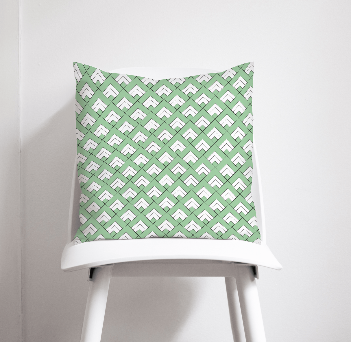 Shadowbright Light Green and White Geometric Tiles Design Cushion, Throw Pillow