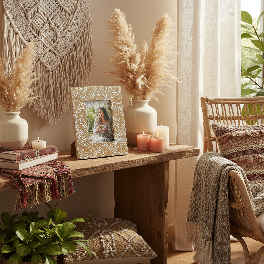 HatiNest Large White Buddha Mango Wood Photo Frame - 13x18cm