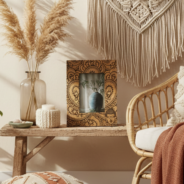 HatiNest Large Black Buddha Mango Wood Photo Frame - 13x18cm