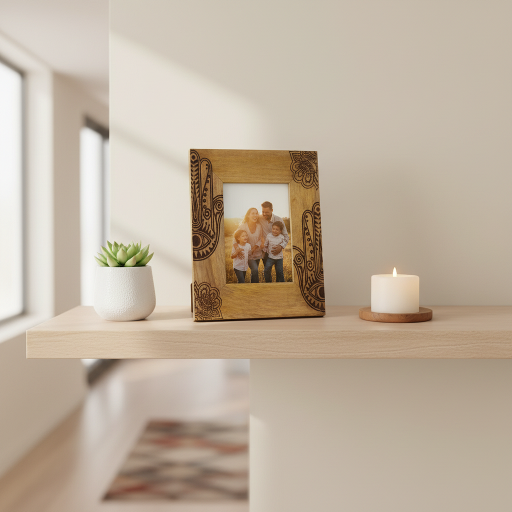 HatiNest Large Black Hamsa Mango Wood Photo Frame - 13x18cm