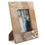 HatiNest Large White Ohm Mandala Mango Wood Photo Frame - 13x18cm