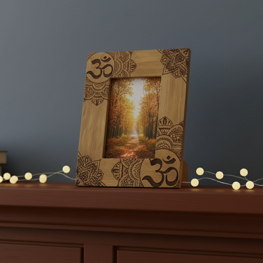 HatiNest Large Black Ohm Mandala Mango Wood Photo Frame - 13x18cm