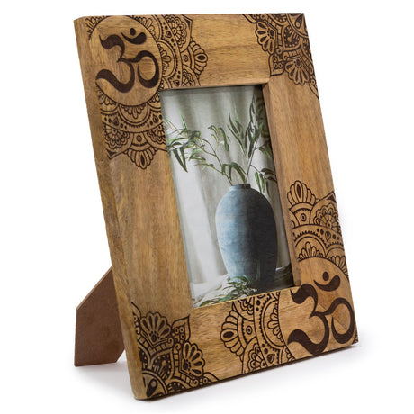 HatiNest Large Black Ohm Mandala Mango Wood Photo Frame - 13x18cm