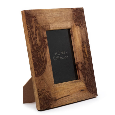 HatiNest Medium Black Hamsa Mango Wood Photo Frame - 10x15cm