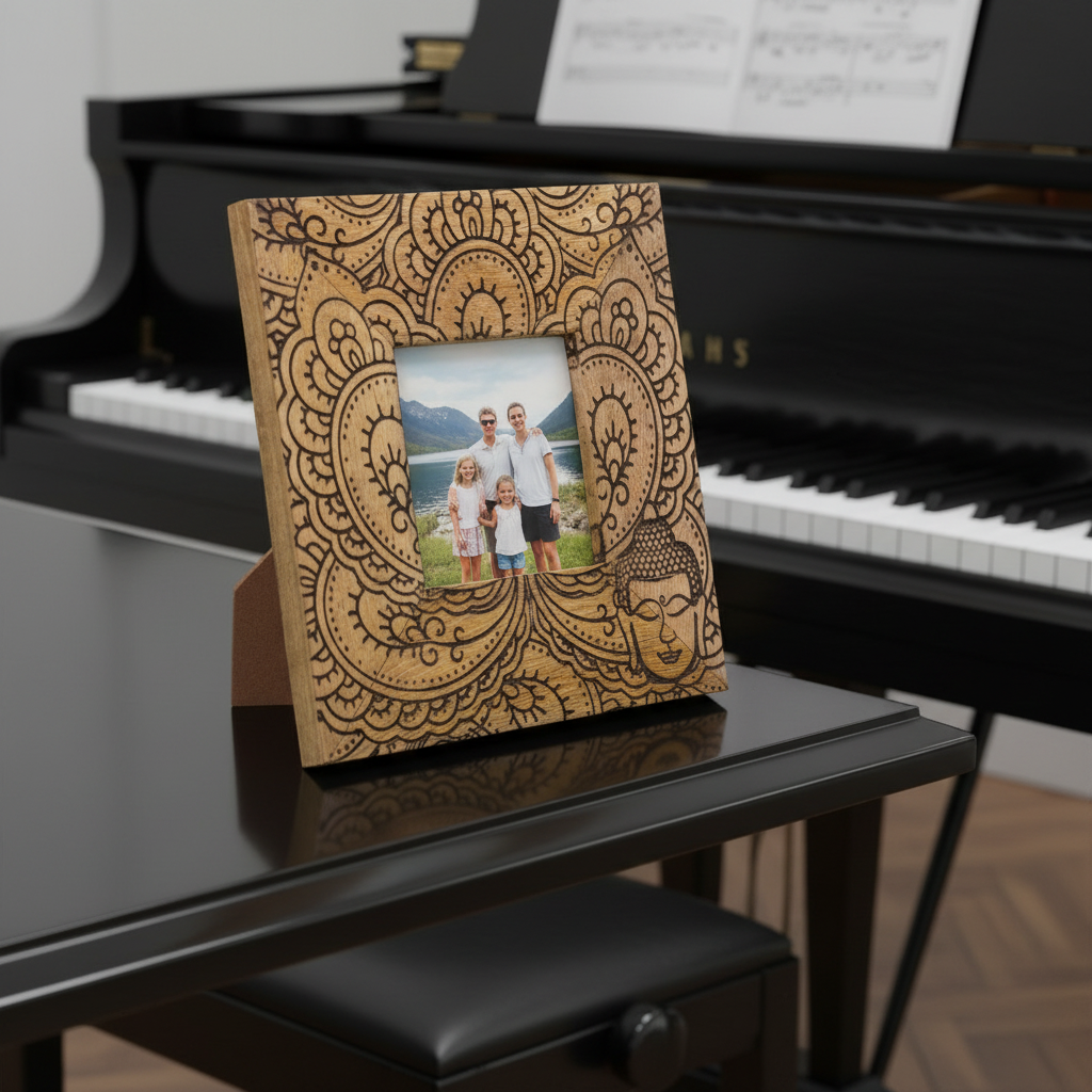 HatiNest Small Black Buddha Mango Wood Photo Frame - 10x10cm