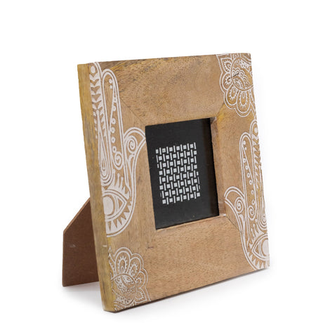 HatiNest Small White Hamsa Mango Wood Photo Frame - 10x10cm