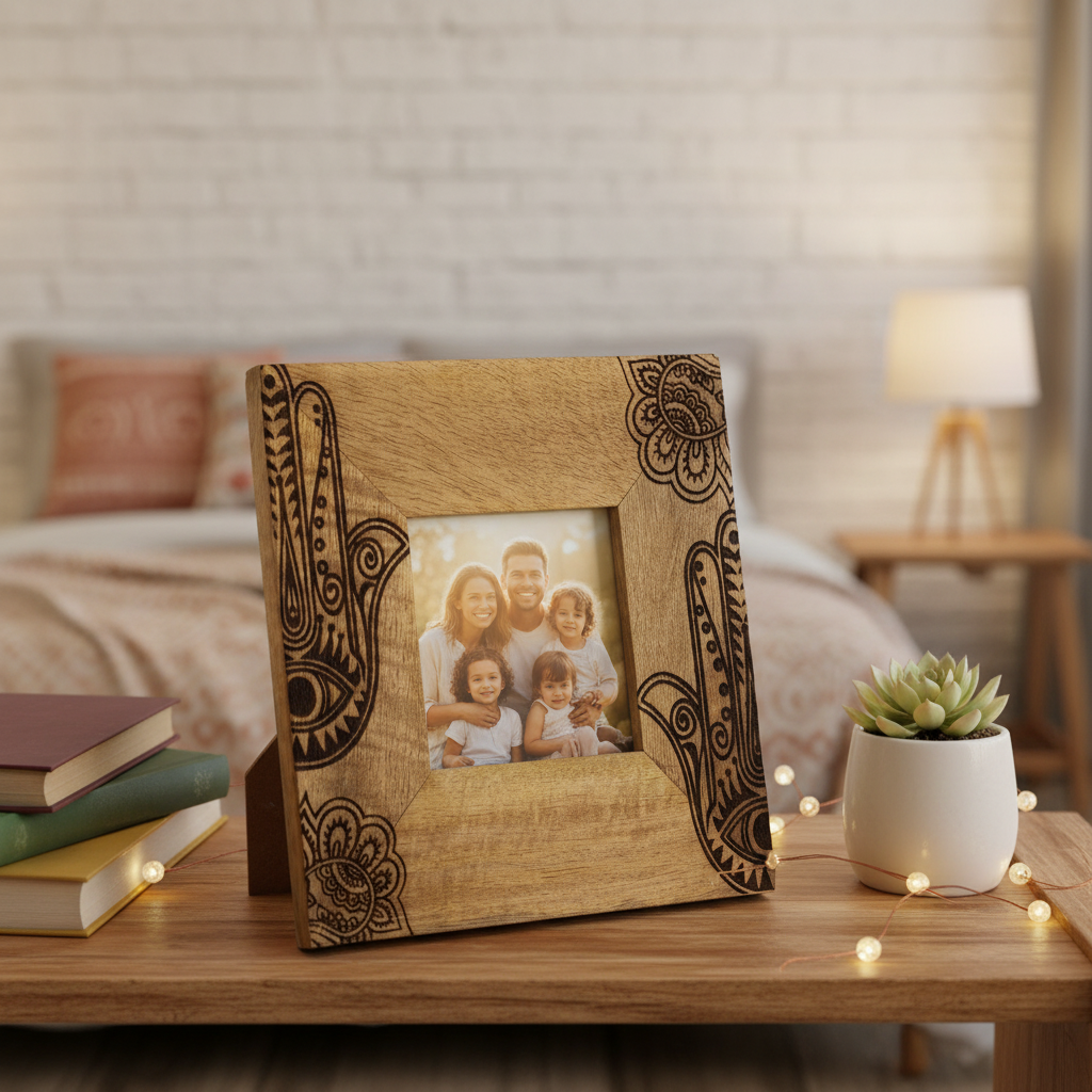 HatiNest Small Black Hamsa Mango Wood Photo Frame - 10x10cm
