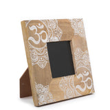 HatiNest Small White Ohm Mandala Mango Wood Photo Frame - 10x10cm