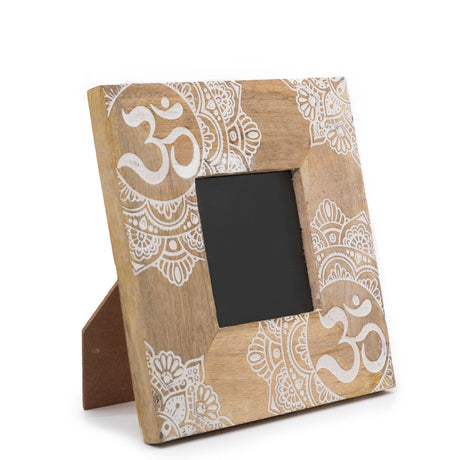 HatiNest Small White Ohm Mandala Mango Wood Photo Frame - 10x10cm
