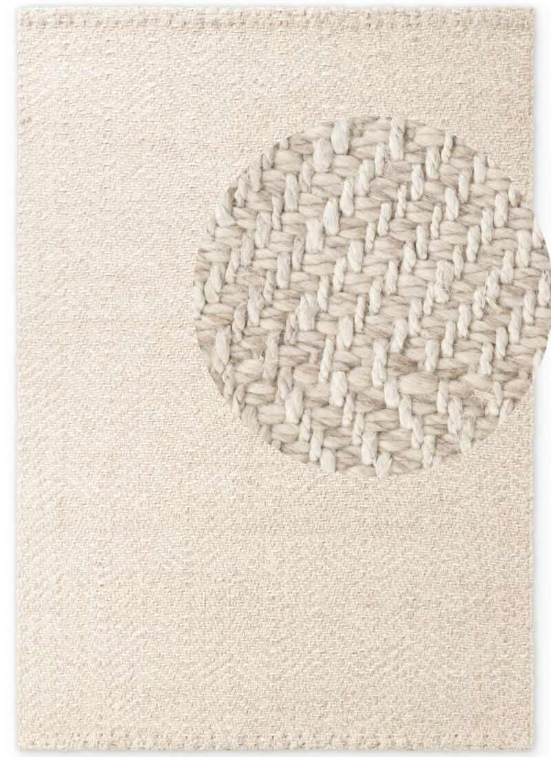 The Rugs Majoli Natural White Herringbone Wool Jute Rug